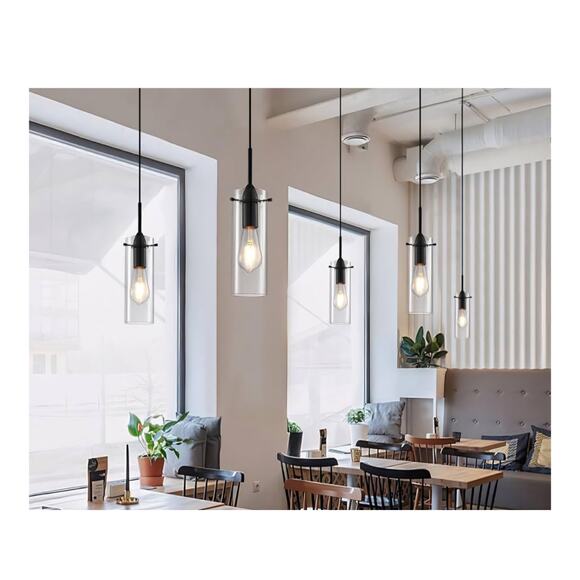 3-Pack Black Pendant Lights Clear Glass Modern Kitchen Island - Picture 7 of 8
